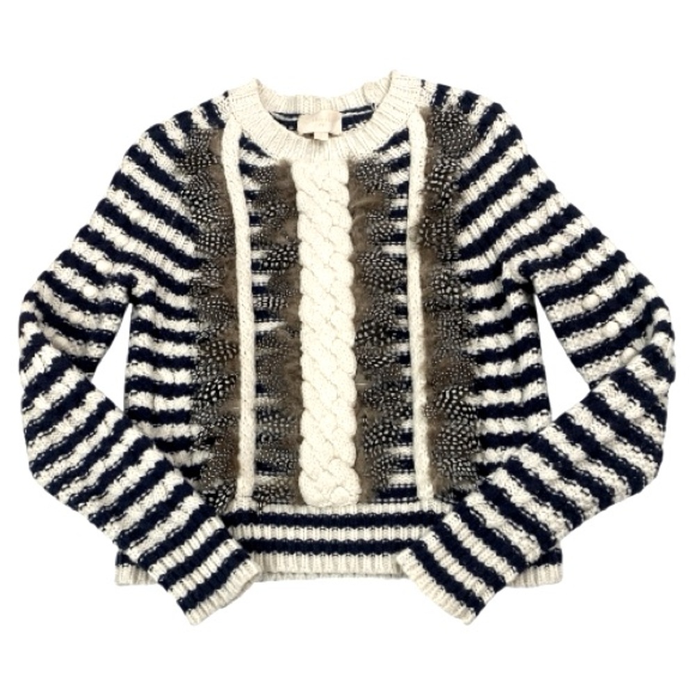 J. Crew Navy and Cream Striped Merino Wool Blend Size XS Cable Knit Quiet Luxury